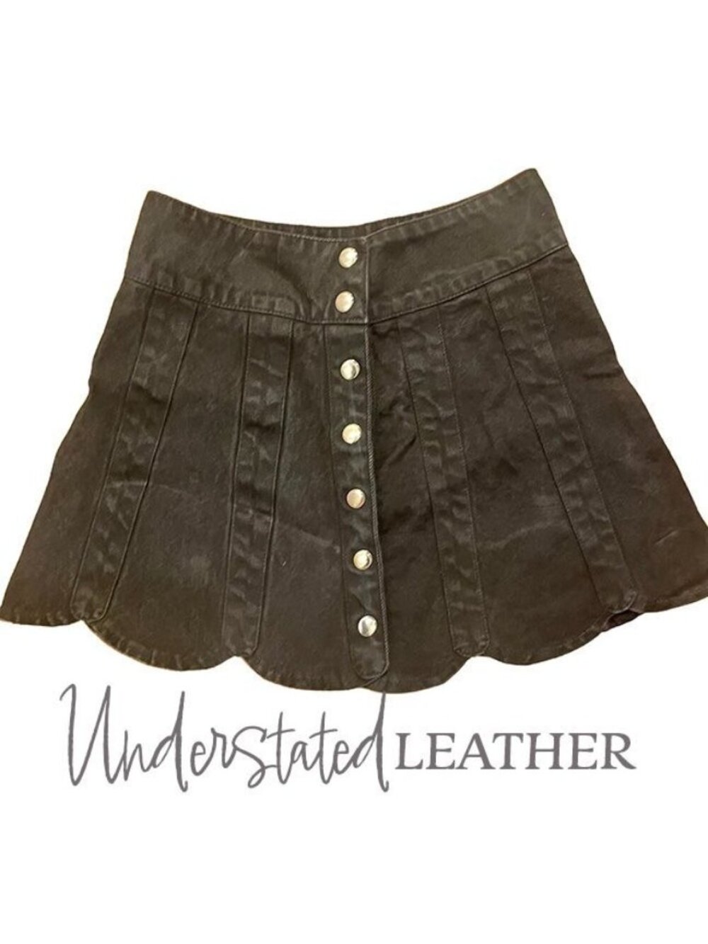 Y2K Scalloped black Denim Mini Skirt by Understated Leather Texas, small